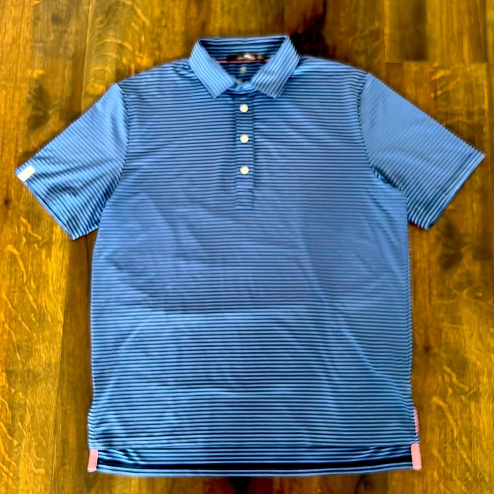 Blue striped RLX Ralph Lauren polo shirt